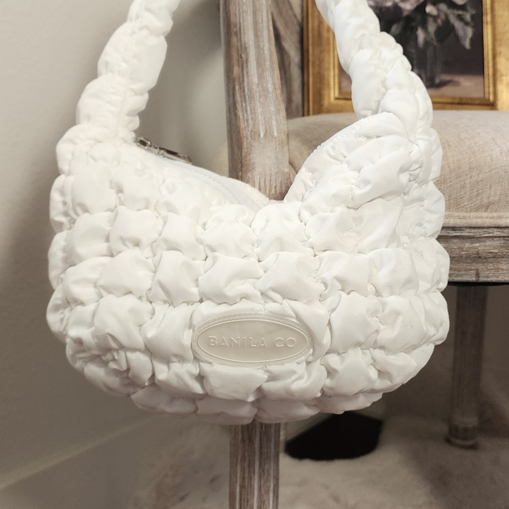 Banila Co. Very Light Small White Puffer Quilted  Tote/ Shoulder Bag 7.5×2×10